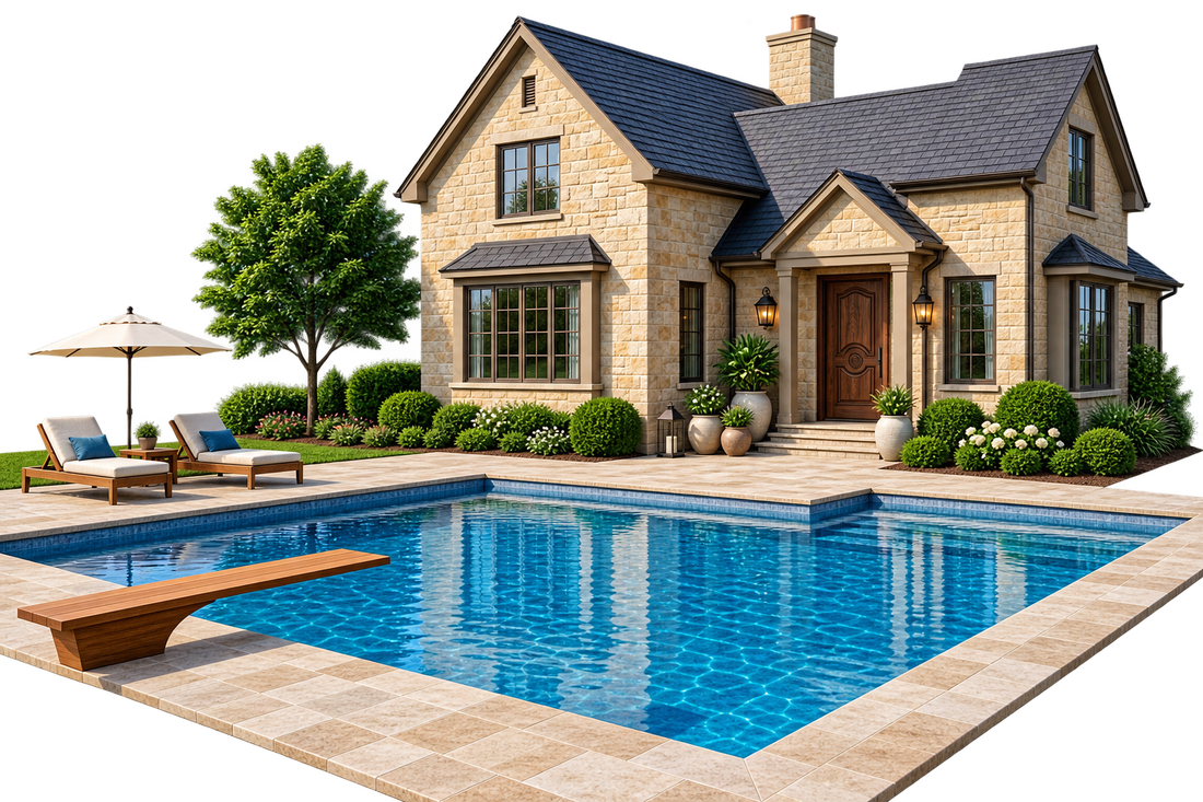 House with backyard swimming pool